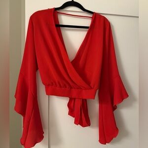 mendocino | cherry red open-back wrap blouse